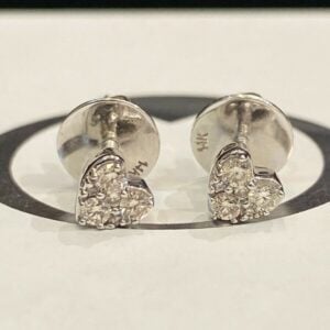 Pave 0.25 Cts Round Brilliant Cut Diamonds Heart Stud Earrings In 585 14K Gold
