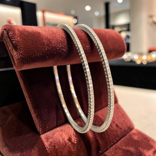 Pave 7.20 Cts Round Brilliant F/VS1 Diamonds Eternity Bangle Set 14K White Gold