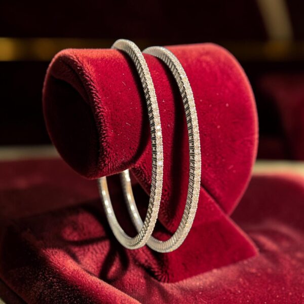 Pave 7.20 Cts Round Brilliant F/VS1 Diamonds Eternity Bangle Set 14K White Gold
