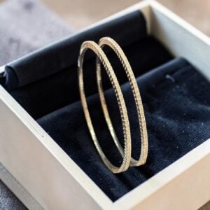 Pave 7.20 Cts Round Brilliant F/VS1 Diamonds Eternity Bangle Set 14K White Gold