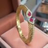 Pave 3.70 Cts Round Brilliant Cut F/VS1 Diamonds Ruby Cuff Bracelet in 18K Gold
