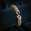 Pave 3.70 Cts Round Brilliant Cut F/VS1 Diamonds Ruby Cuff Bracelet in 18K Gold