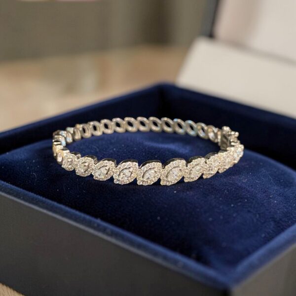 Stunning 2.30 Cts Marquise Round F/VS1 Diamonds Statement Halo Bracelet 14K Gold