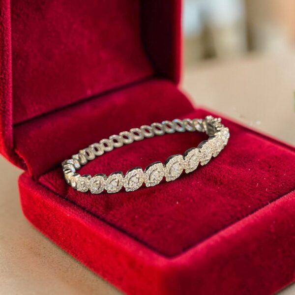 Stunning 2.30 Cts Marquise Round F/VS1 Diamonds Statement Halo Bracelet 14K Gold