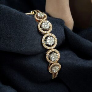 Pave 2.50 Cts Round Brilliant Cut Diamonds Halo Cluster Bracelet 14K Rose Gold