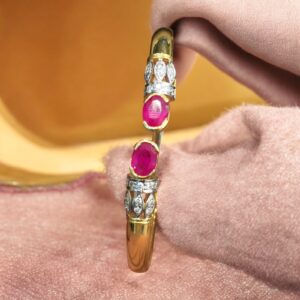 B-057 (11) Elegant 2.70 Cts Round Brilliant Cut Diamonds Ruby Cuff Bracelet 14K Yellow Gold