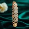 B-070 (15) Pave 1.66 Cts Round Baguette Shape Diamonds Halo Tennis Bracelet 14K Rose Gold
