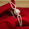 Pave 1.29 Cts Round Brilliant Cut Natural Diamonds Halo Bracelet 14K Rose Gold
