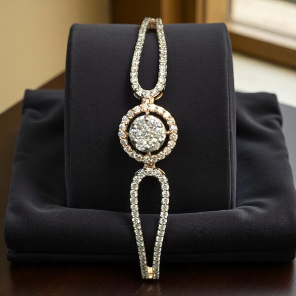 Pave 1.29 Cts Round Brilliant Cut Natural Diamonds Halo Bracelet 14K Rose Gold