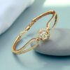 Pave 1.29 Cts Round Brilliant Cut Natural Diamonds Halo Bracelet 14K Rose Gold