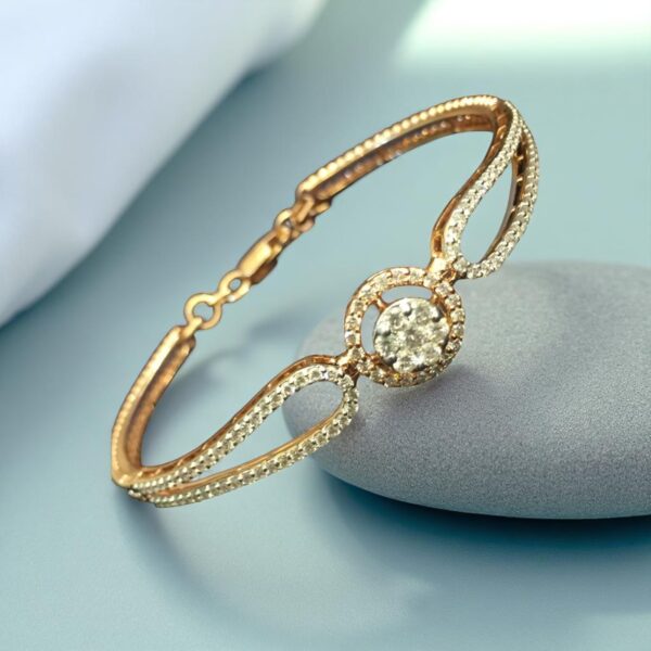 Pave 1.29 Cts Round Brilliant Cut Natural Diamonds Halo Bracelet 14K Rose Gold