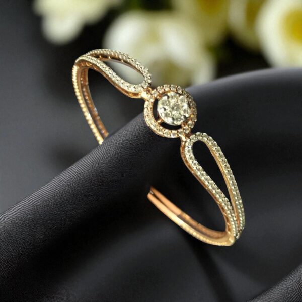 Pave 1.29 Cts Round Brilliant Cut Natural Diamonds Halo Bracelet 14K Rose Gold