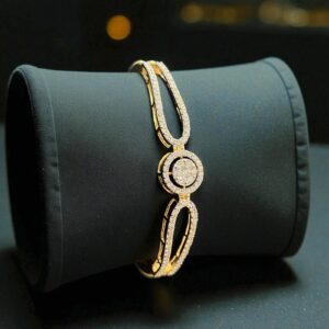 B-072-Y (24) Pave 1.29 Cts Round Brilliant Cut Natural Diamonds Halo Bracelet 14K Yellow Gold