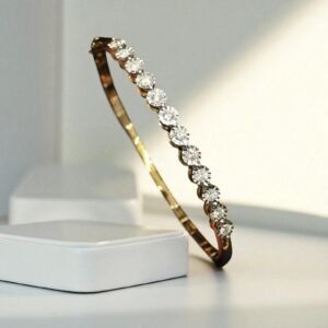 B-073 (26) Classy 0.55 Cts Round Brilliant Cut F/VS1 Diamonds Single Row Bracelet 14K Gold