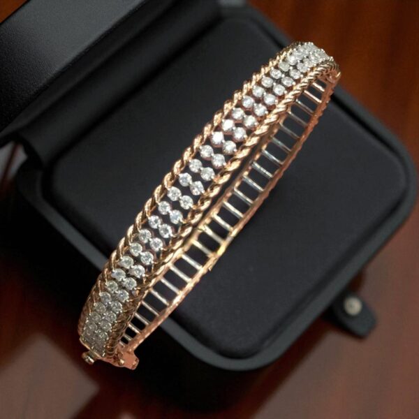 1.58 Carats Round Brilliant Cut Natural Diamonds Two-Row Bracelet 14K Rose Gold