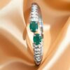 Pave 2.80 Cts Round Brilliant Cut Diamonds Emerald Cuff Bracelet 14K White Gold