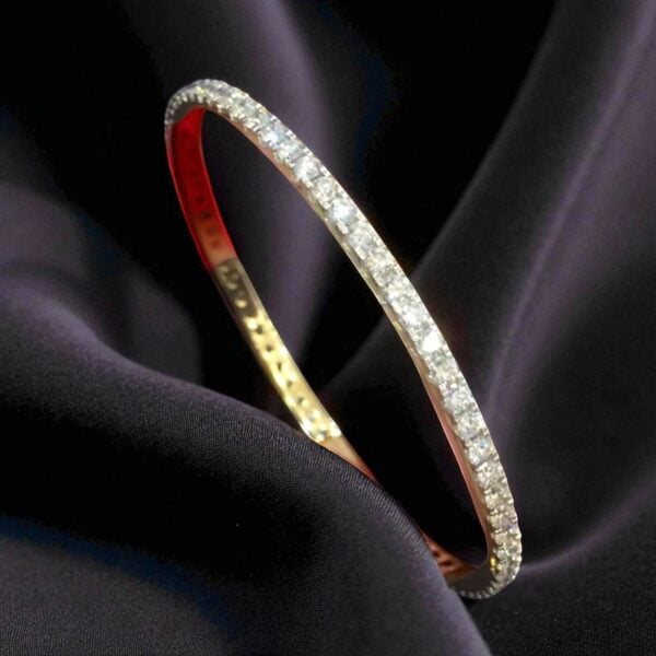 B-078 (25) Stunning 5.08 Cts Round Brilliant Cut Diamonds Eternity Bangle 14K Yellow Gold