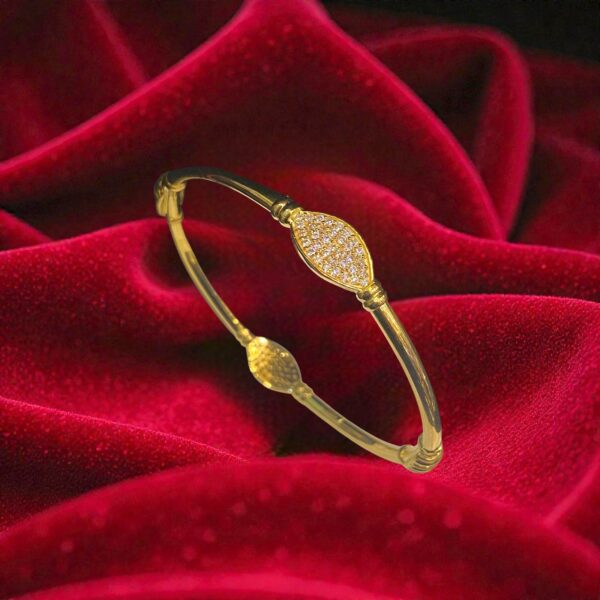 B-106 (19) Classy Dubai Handmade Zircon Bangle Bracelet In Fine 22K Yellow Gold
