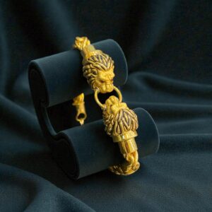 Classy Heavy Unisex Dubai Twin Lion Bracelet In Fine 22K Yellow Gold