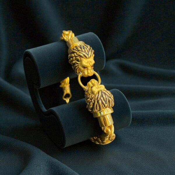 B-108 (25) Classy Heavy Unisex Dubai Twin Lion Bracelet In Fine 22K Yellow Gold