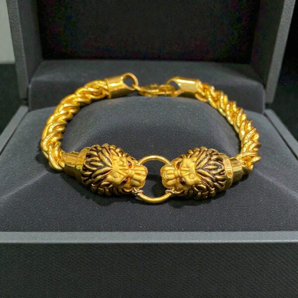 B-108 (27) Classy Heavy Unisex Dubai Twin Lion Bracelet In Fine 22K Yellow Gold
