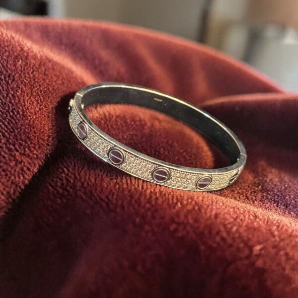 B-127 (17) Pave 3.86 Cts Round Brilliant F/VS1 Diamonds Unisex Love Screw Bracelet 14K Gold