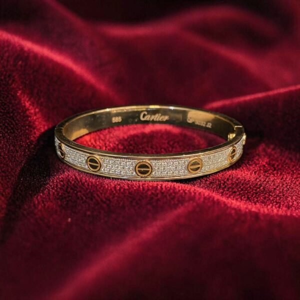 B-128 (16) 2.87 Cts Round Brilliant F/VS1 Diamonds Iced Out Unisex Love Screw Bracelet In 14K Rose Gold