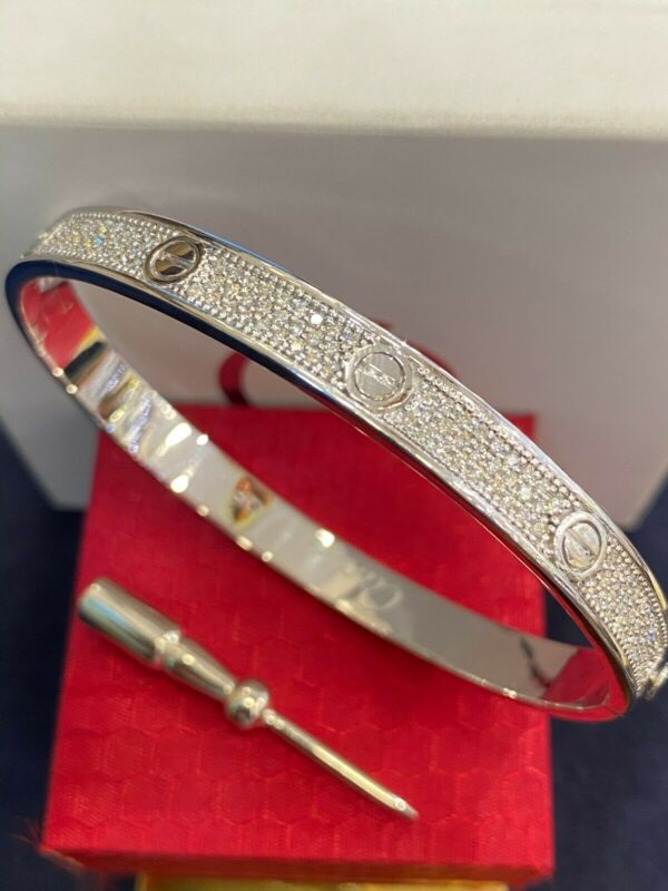 B-128-W (1) Pave 2.87 Cts Round Brilliant F/VS1 Diamonds Unisex Love Screw Bracelet In 14K Gold
