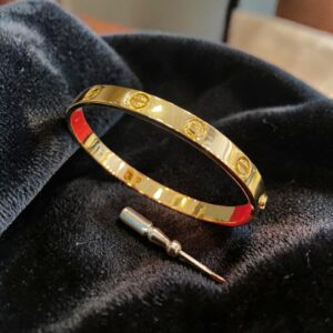 B-129 (16) Classy Unisex Love Screw Bangle Bracelet In Fine 18K Yellow Gold