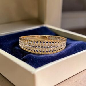 B-131 (19) Stunning Dubai Handmade Lattice Statement Bracelet In Fine 22K Yellow Gold