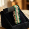 1.96 Cts Round Brilliant F/VS1 Diamonds Emerald Tennis Bracelet In 14K Rose Gold