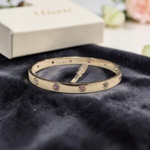 Home 10 1.10 Cts Natural Rainbow Gemstone Unisex Love Double Screw Bracelet in 14K White Gold