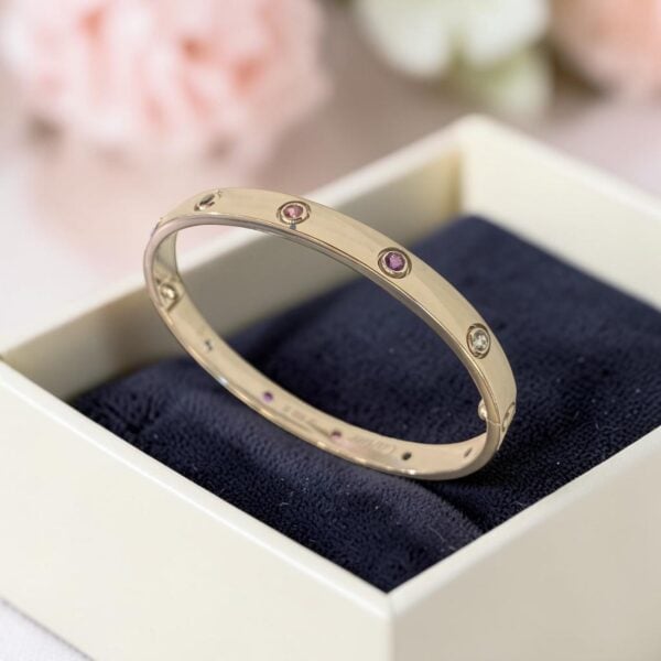 B-138 (19) 1.10 Cts Natural Rainbow Gemstone Unisex Love Double Screw Bracelet in 14K White Gold