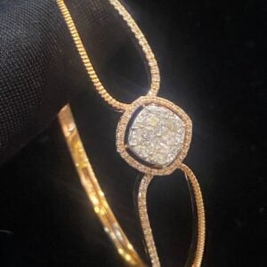 1.12 Carats Marquise Princess Round Diamonds Statement Halo Bracelet In 14K Gold