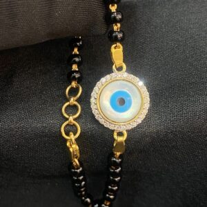 B-415 (1) Pave 0.35 Cts Round Brilliant Real Diamonds Unisex Evil Eye Bracelet In 14K Gold