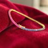 Beautiful 5.90 Cts Natural Sapphires Ruby Unisex Tennis Bracelet 18K Yellow Gold