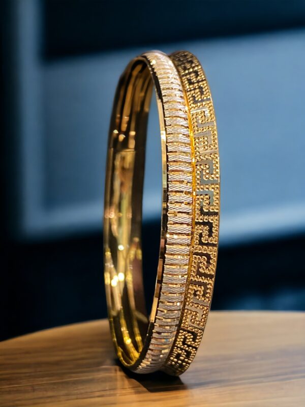 Exquisite Dubai Handmade Bangle Bracelet In Hallmark 22K Fine Two-Tone Gold