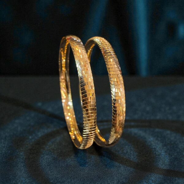 B-555 (21) Exquisite Dubai Handmade Laser-Cut Bangle Set in Hallmark 22K Yellow Gold