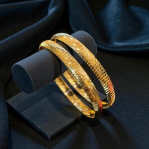 B-555 (23) Exquisite Dubai Handmade Laser-Cut Bangle Set in Hallmark 22K Yellow Gold