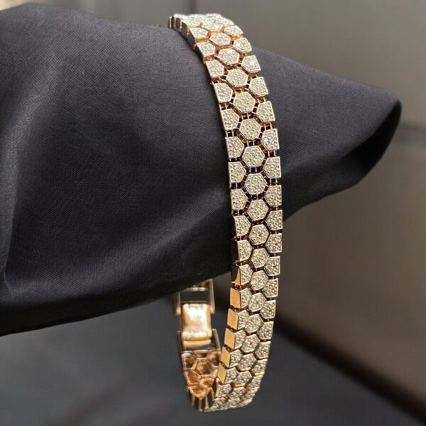 B-571 (21) 2.63 Cts Round Brilliant Cut Natural Diamonds Men's Tennis Bracelet 14K Rose Gold