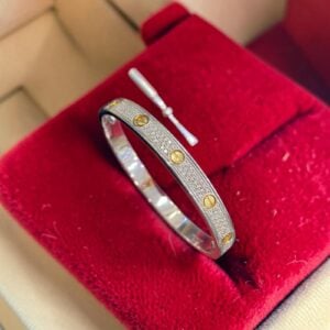 Home 13 2.62 Cts F/VS1 Diamond Pavé Unisex Love Split Bracelet in Multi-Tone Gold