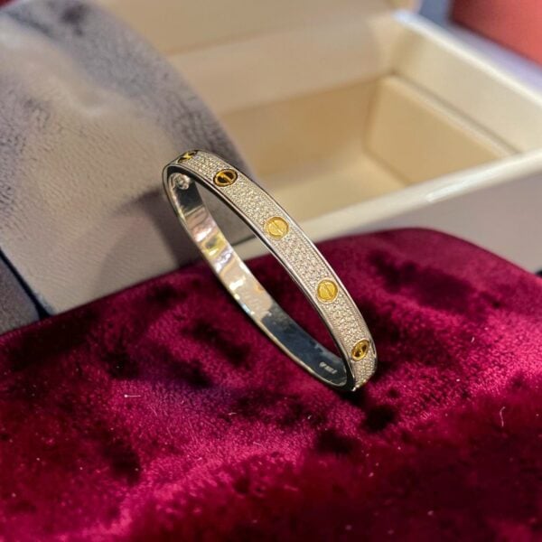 B-603-K (18) 2.62 Cts F/VS1 Diamond Pavé Unisex Love Split Bracelet in Multi-Tone Gold