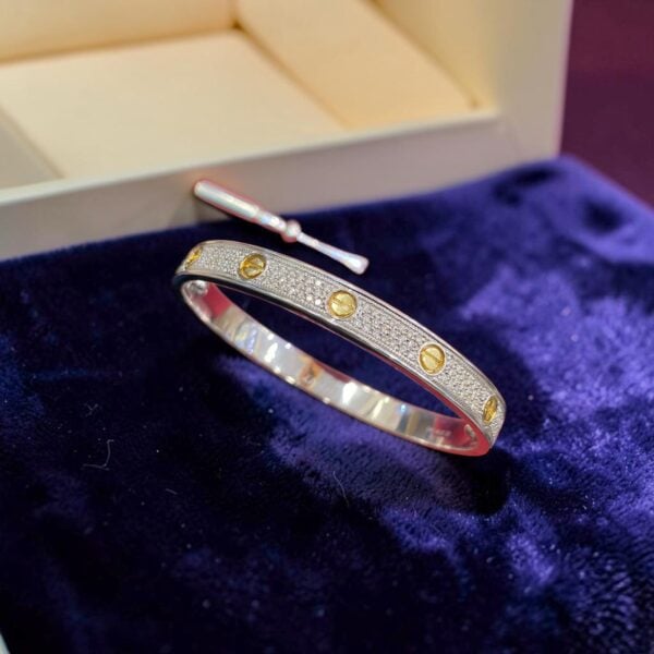 B-603-K (20) 2.62 Cts F/VS1 Diamond Pavé Unisex Love Split Bracelet in Multi-Tone Gold