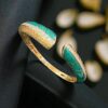 Pave 1.13 Cts Round Brilliant Cut F/VS1 Diamonds Enameled Cuff Bracelet 14K Gold