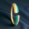 Pave 1.13 Cts Round Brilliant Cut F/VS1 Diamonds Enameled Cuff Bracelet 14K Gold