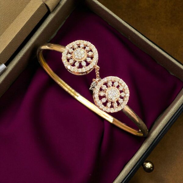 Stunning 1.12 Cts F/VS1 Round Brilliant Cut Diamonds Halo Cuff Bracelet 14K Gold
