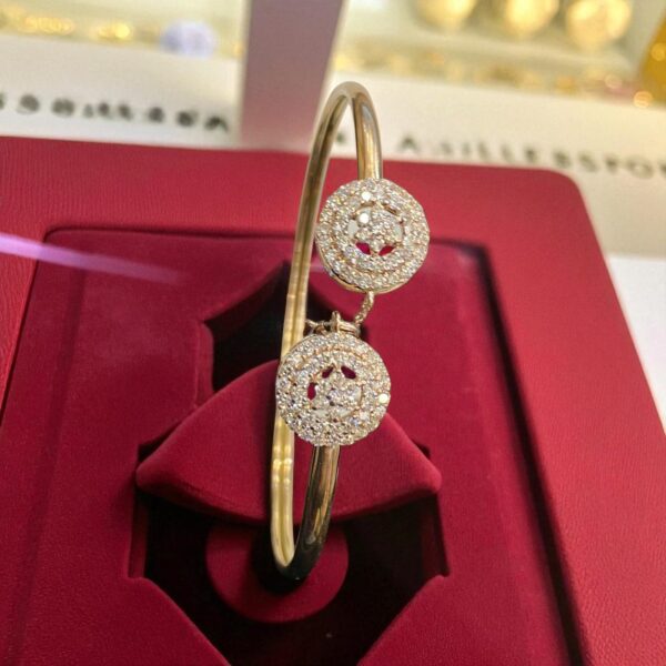 B-609 (19) Pave 1.20 Cts F/VS1 Round Brilliant Diamonds Double Halo Cuff Bracelet 14K Gold