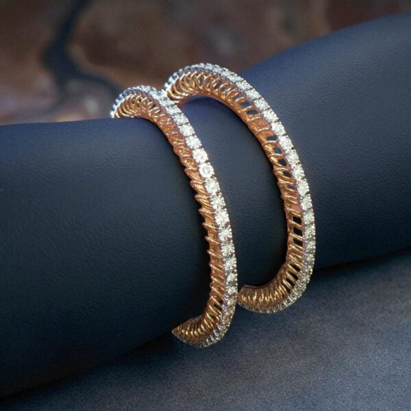 Beautiful 3.80 Cts Round Brilliant Cut Diamonds Eternity Bangles In 14K Rose Gold