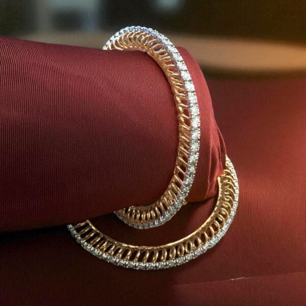 Beautiful 3.80 Cts Round Brilliant Cut Diamonds Eternity Bangles In 14K Rose Gold