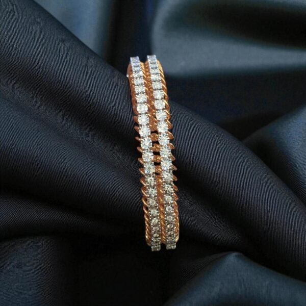 Beautiful 3.80 Cts Round Brilliant Cut Diamonds Eternity Bangles In 14K Rose Gold